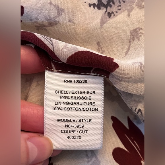 Joie Nour Dress Women's Med Ivory Burgundy Floral Silk Long Sleeve Babydoll - Picture 9 of 10